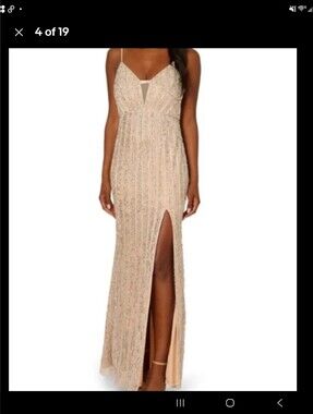 Adrianna Papell Nude Strapless Beaded Evening Gown